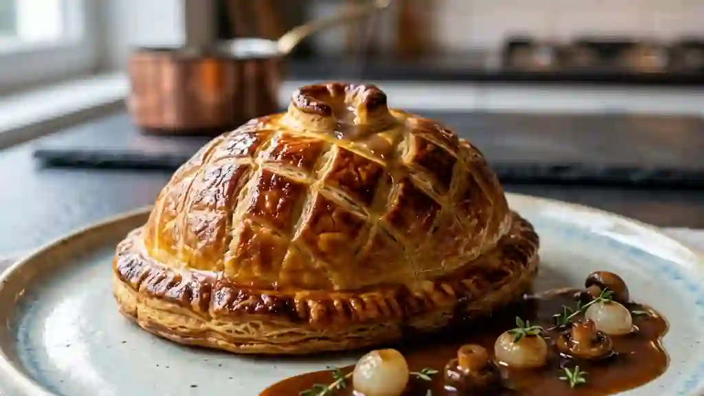 Coq en croûte feuilletée et champignons - Photo de présentation