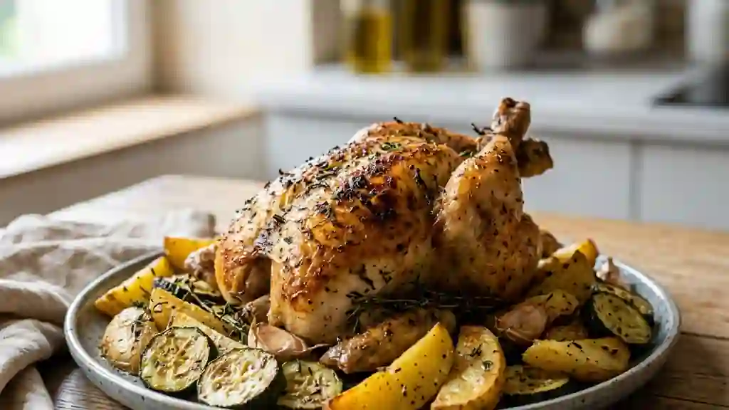 Coquelet rôti au thym et légumes fondants - Photo de présentation