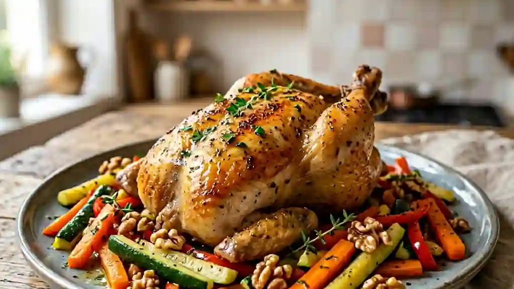 Coquelet Croustillant aux Noix et Légumes - Photo de présentation