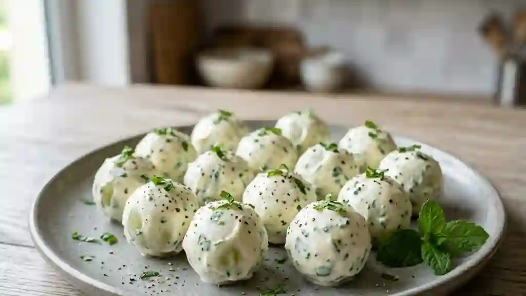 Billes de raisin au fromage frais et menthe - Photo de présentation