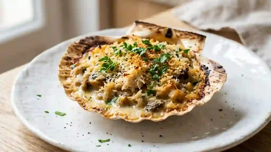 Coquilles de crabe gratinées au vin blanc - Photo de présentation