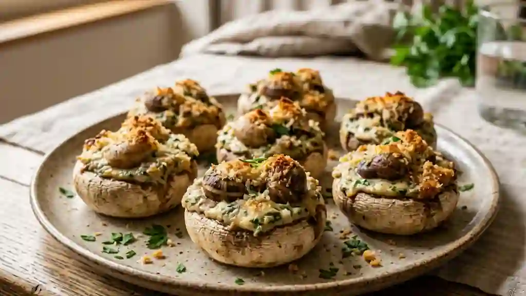 Champignons farcis aux escargots et crème aillée - Photo de présentation