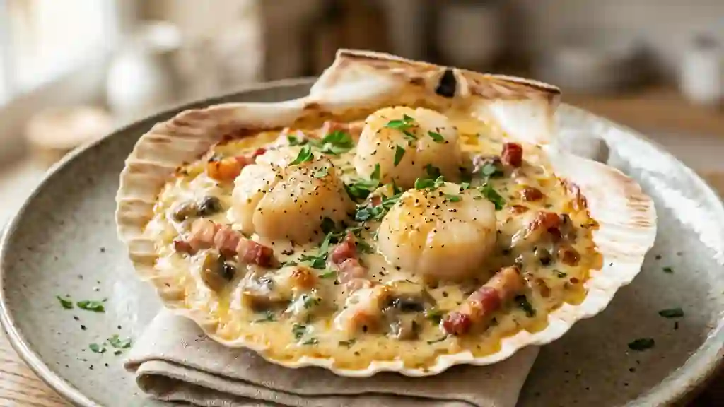 Saint-Jacques Terre-Mer au Lard et Champignons - Photo de présentation