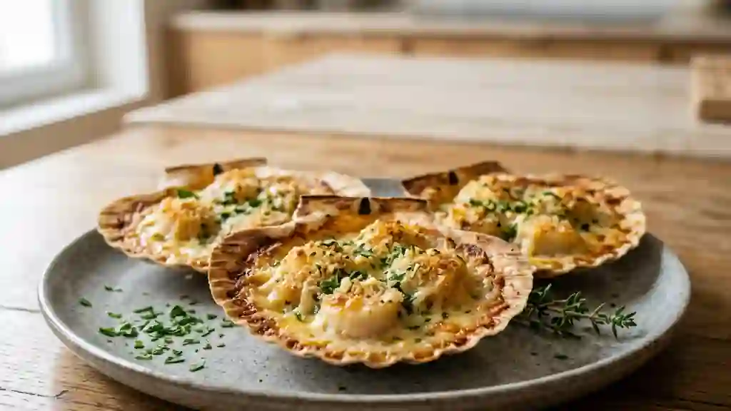Saint-Jacques gratinées à la crème d'ail - Photo de présentation