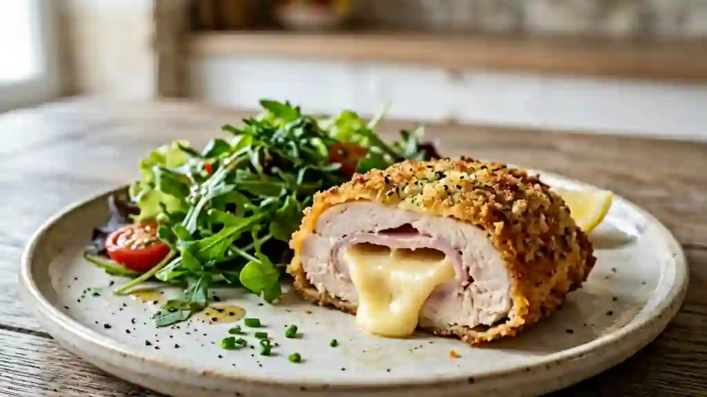 Cordon bleu croustillant au cœur coulant raclette - Photo de présentation