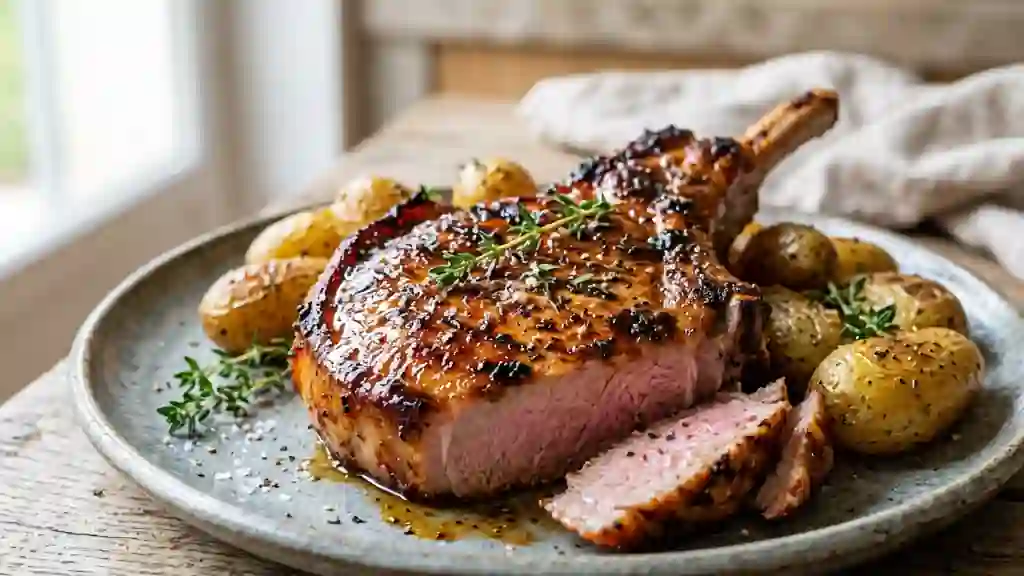 Côte de porc laquée au miel et thym - Photo de présentation