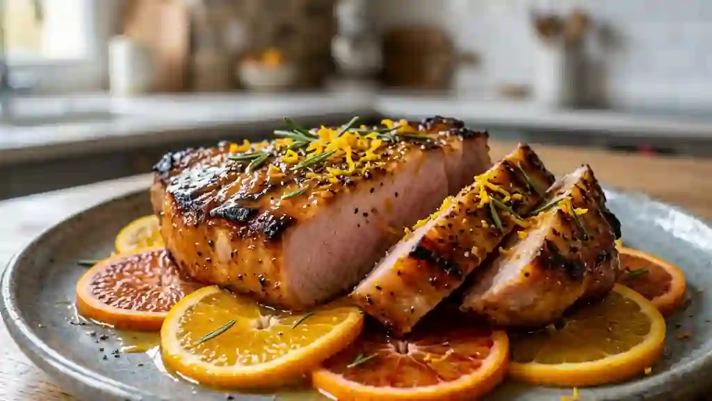 Côte de porc laquée à l'orange et romarin - Photo de présentation