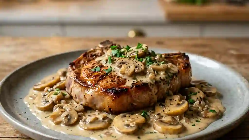 Côte de veau fondante à la crème de champignons - Photo de présentation