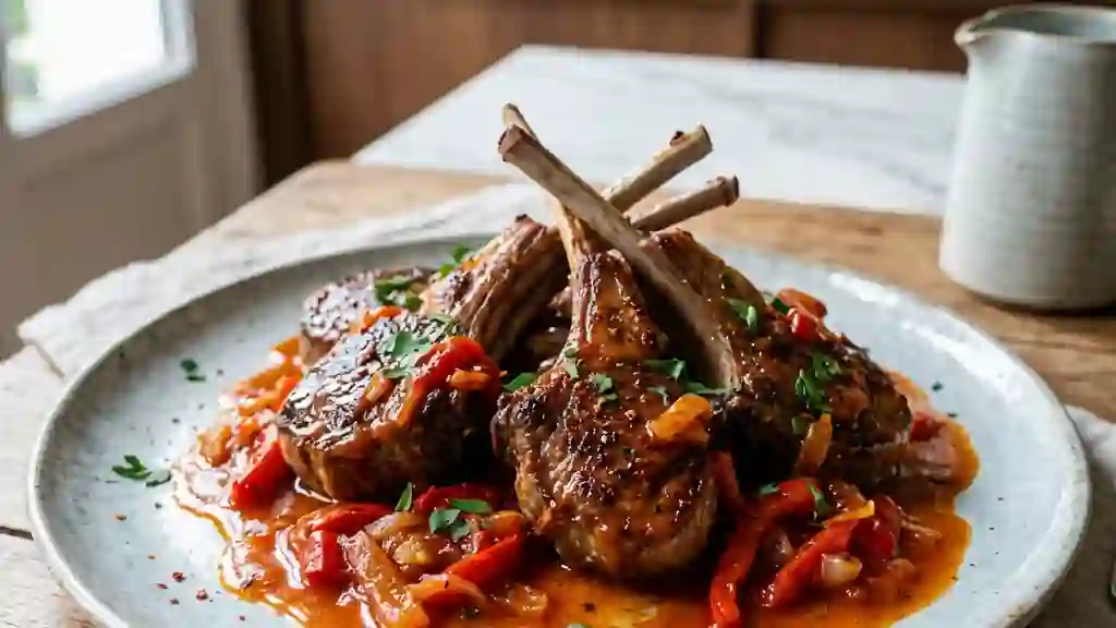 Côtelettes d'agneau fondantes sauce espagnole - Photo de présentation