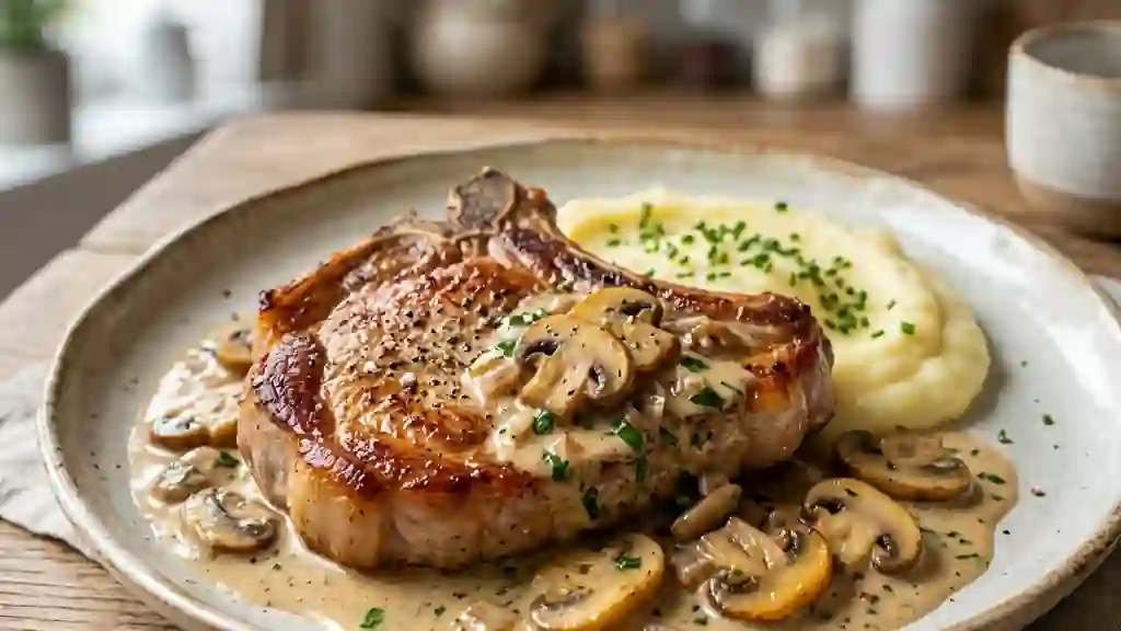 Côte de veau fondante et crème aux champignons - Photo de présentation