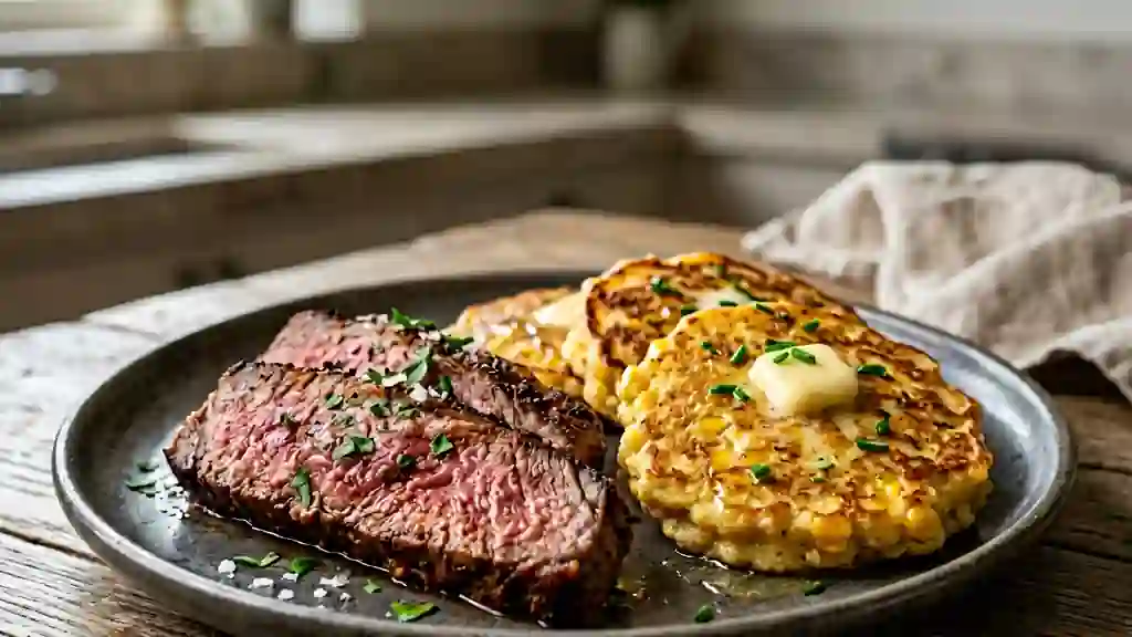 Côte de bœuf grillée aux épices et maïs moelleux - Photo de présentation