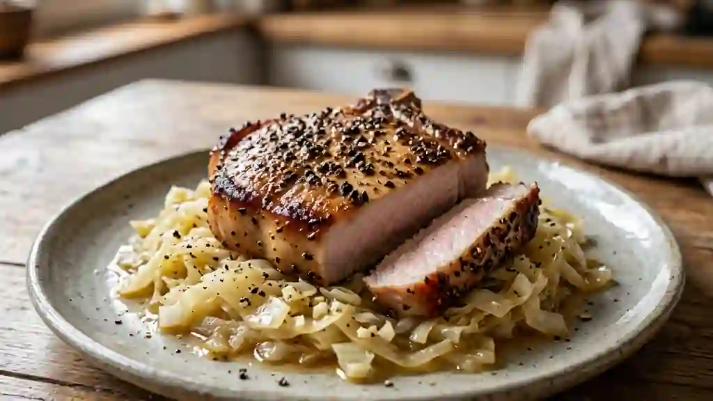 Côtes de porc poivrées et chou fondant - Photo de présentation