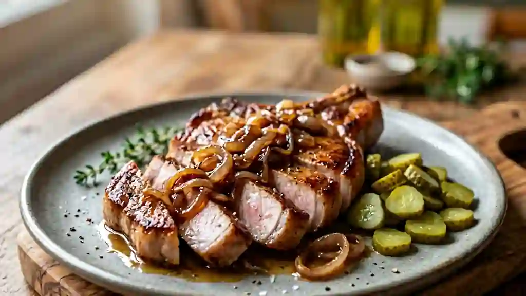 Côte de porc charcutière aux échalotes - Photo de présentation