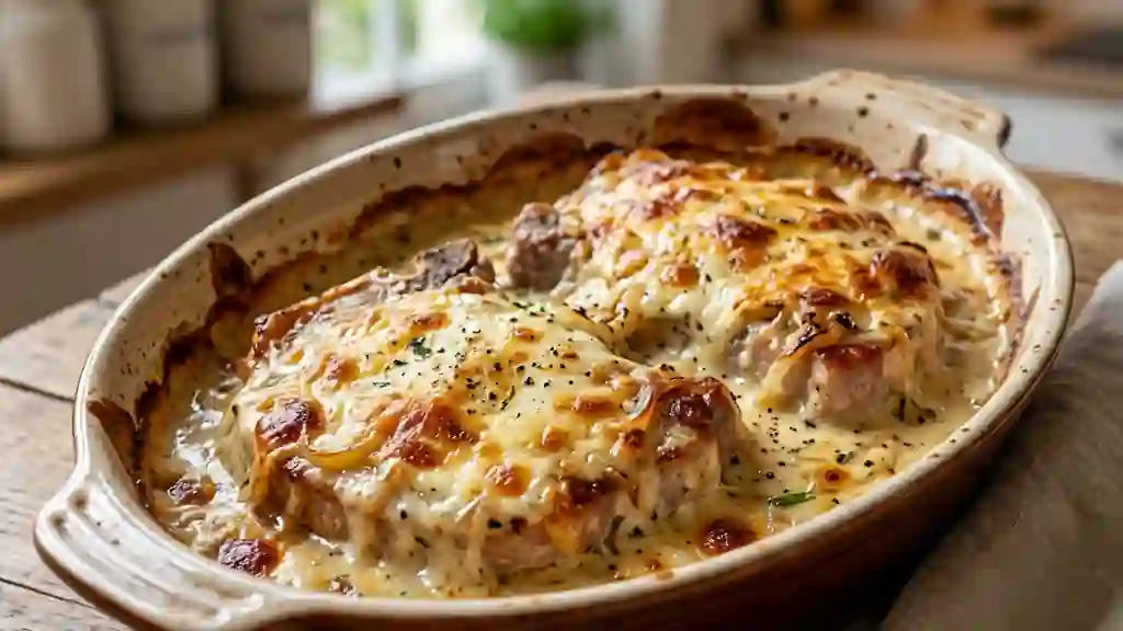 Côtes de porc gratinées à la crème et vin blanc - Photo de présentation