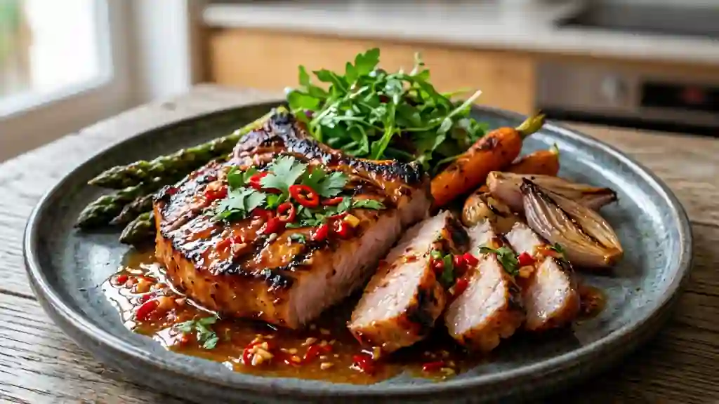 Côtes de porc laquées miel et piment - Photo de présentation