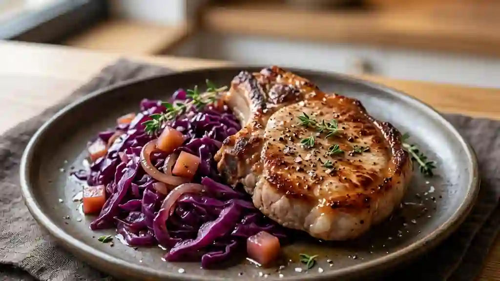 Côtes de porc et chou rouge fondant - Photo de présentation