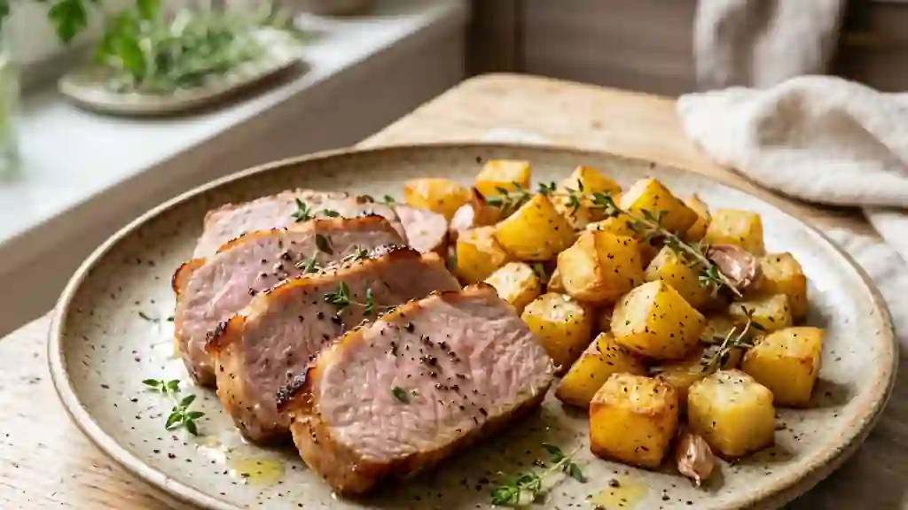 Côtes de porc fondantes et pommes rissolées - Photo de présentation