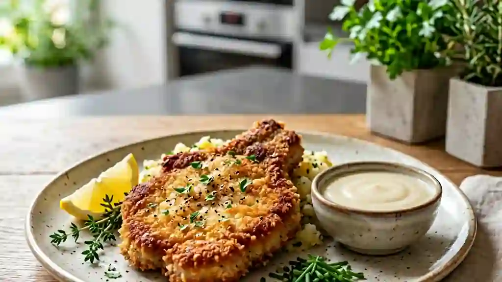 Côte de porc croustillante et crème au raifort - Photo de présentation