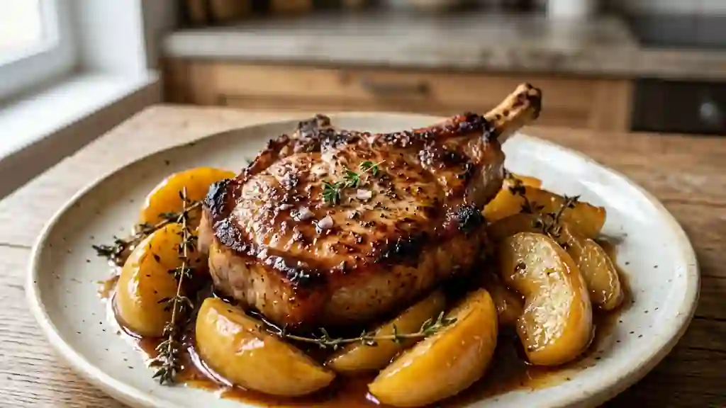 Côtes de porc caramélisées aux pommes - Photo de présentation