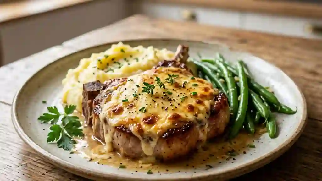 Côte de veau rôtie, crème d'ail et fromage fondu - Photo de présentation