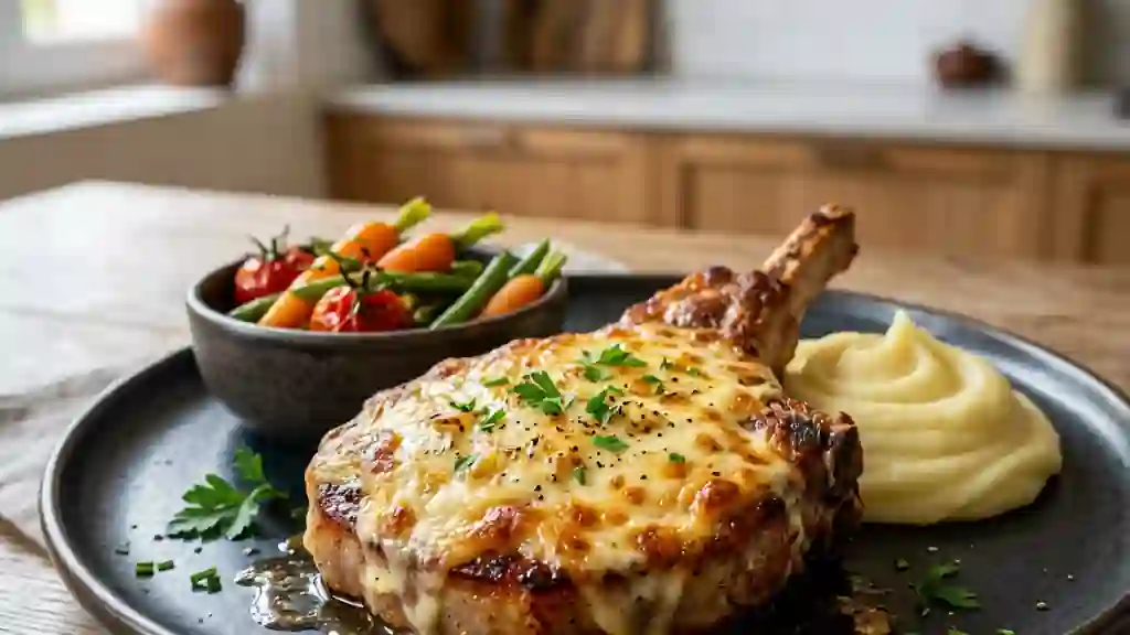 Côtes de veau gratinées, crème à l’ail fondante - Photo de présentation
