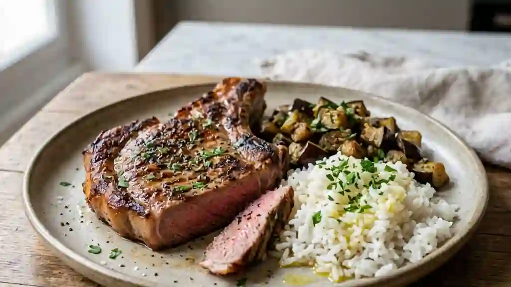 Côtes de veau dorées et aubergines fondantes - Photo de présentation