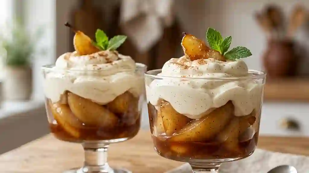 Coupes de poires fondantes au caramel vanillé - Photo de présentation