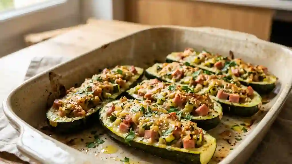 Courgettes à la mortadelle et parmesan gratinées - Photo de présentation