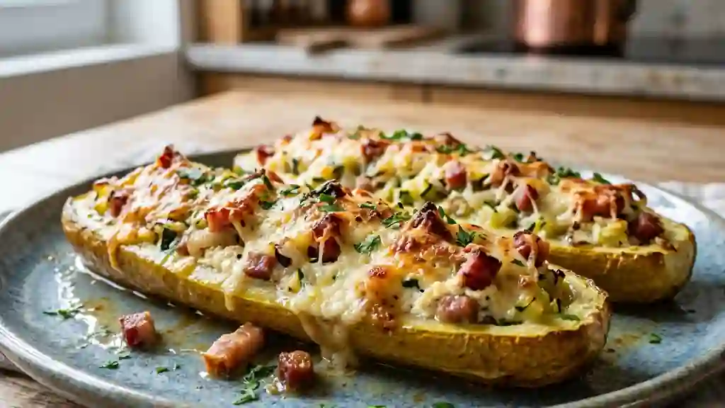 Courgettes à la ricotta et lardons gratinés - Photo de présentation