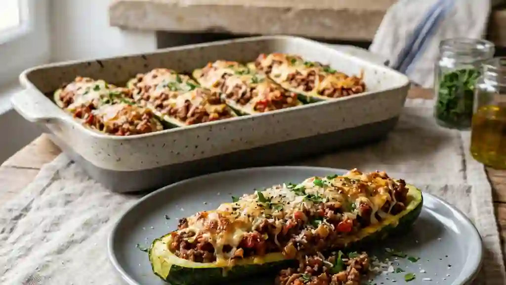 Courgettes farcies bolognaise et parmesan - Photo de présentation