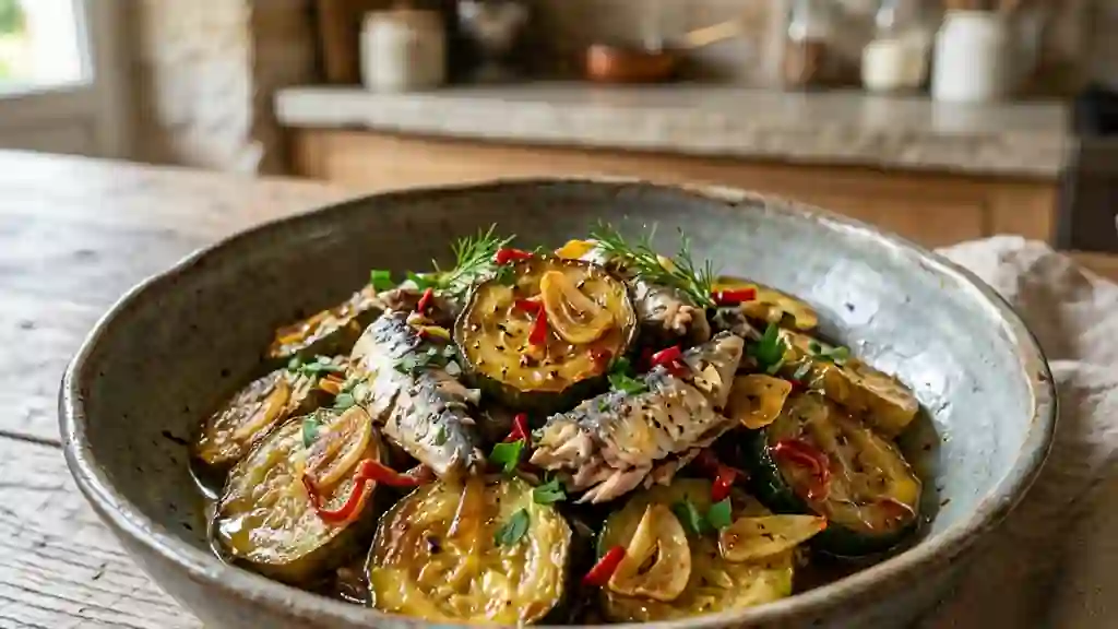 Courgettes confites et sardines à l’ail piquant - Photo de présentation