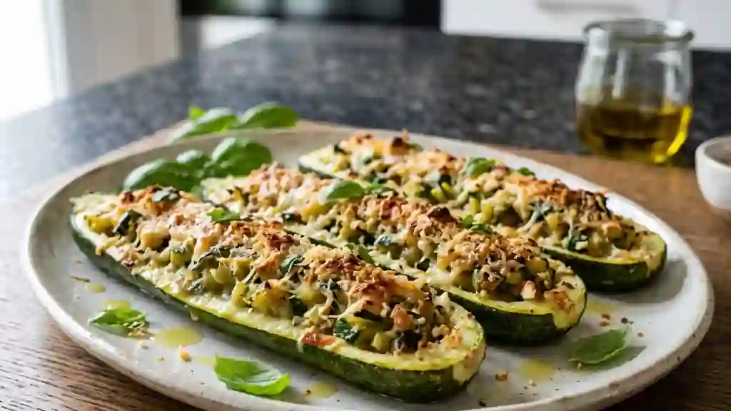 Courgettes farcies au basilic et ail croquant - Photo de présentation