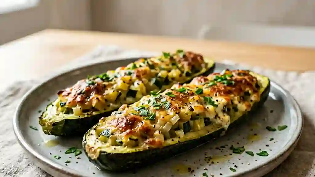 Courgettes fondues farcies au fromage frais - Photo de présentation