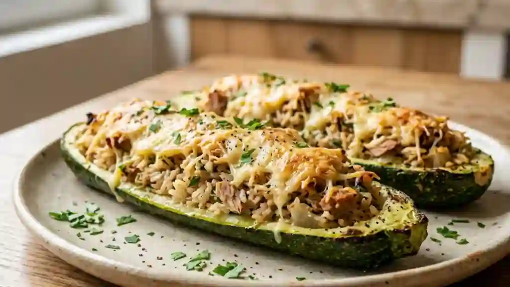 Courgettes farcies au thon et riz gratinées - Photo de présentation