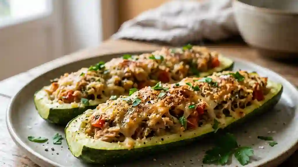 Courgettes farcies au thon et fromage gratiné - Photo de présentation
