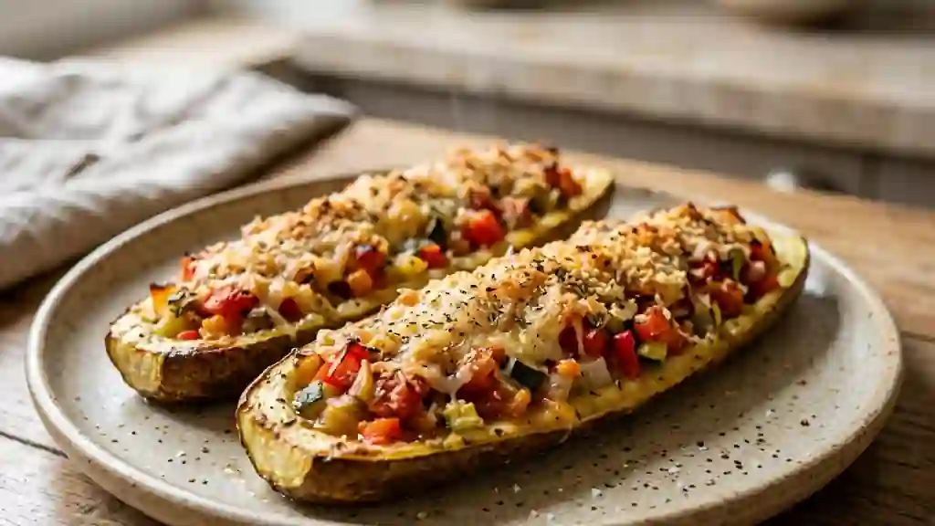 Courgettes farcies aux légumes d'été gratinées - Photo de présentation
