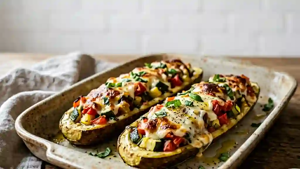 Courgettes farcies gratinées à la mozzarella - Photo de présentation