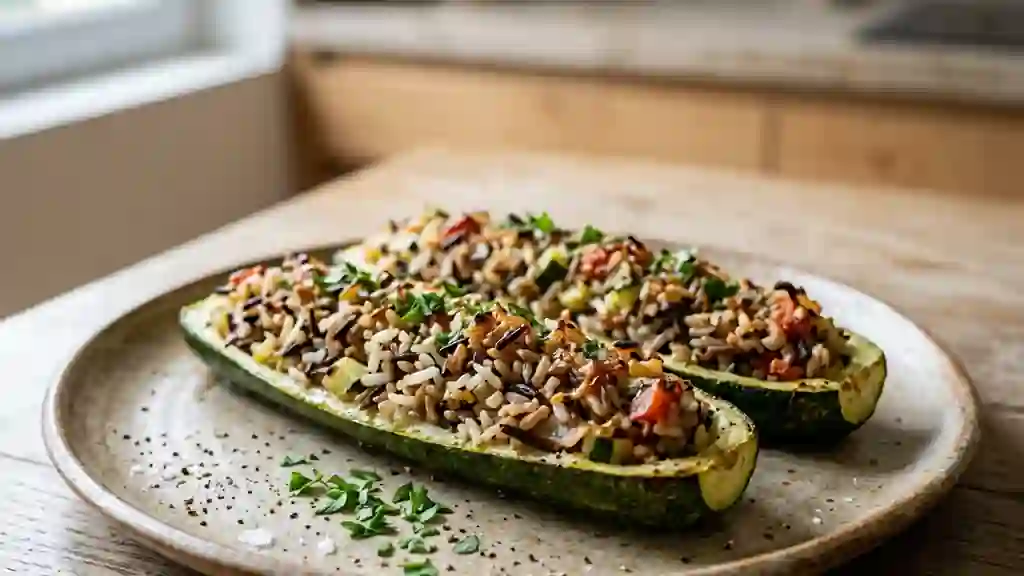 Courgettes farcies au trio de riz fondant - Photo de présentation