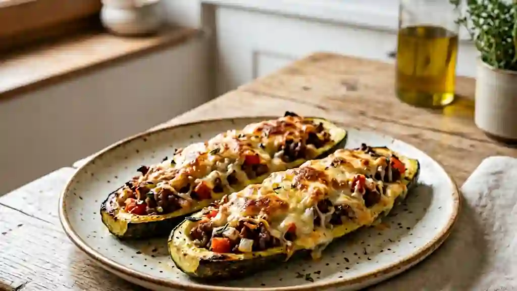 Courgettes farcies au bœuf gratinées - Photo de présentation