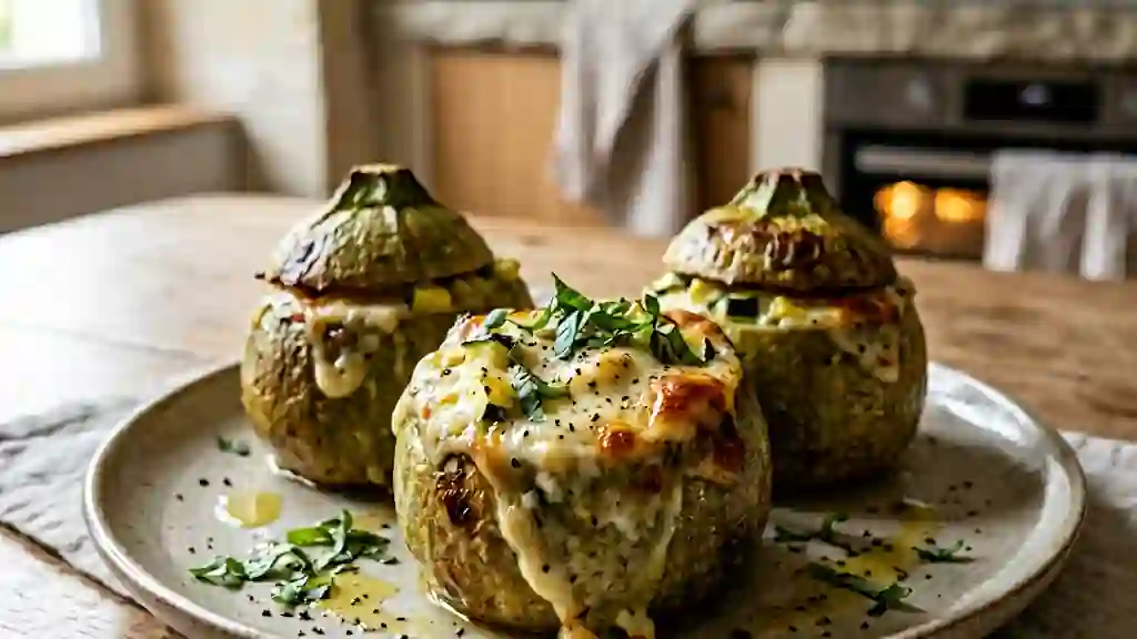 Courgettes farcies au trio de fromages fondants - Photo de présentation
