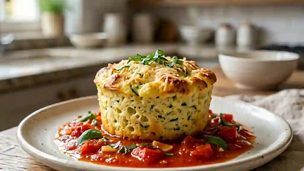 Soufflés de courgettes fondants et coulis basilic - Photo de présentation