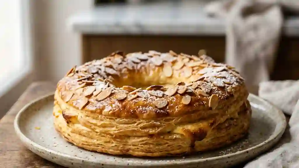 Couronne feuilletée à la crème et amandes croquantes - Photo de présentation
