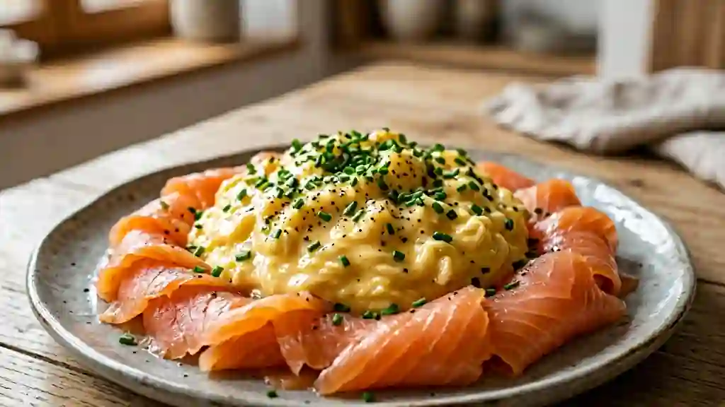 Couronne d'œufs brouillés au saumon fondant - Photo de présentation