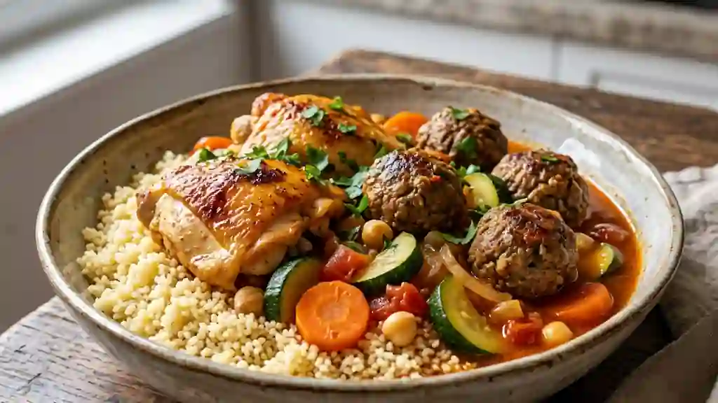 Couscous Généreux Poulet et Boulettes Épicées - Photo de présentation