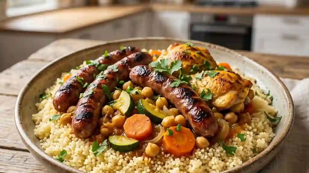 Couscous express poulet, merguez et légumes - Photo de présentation