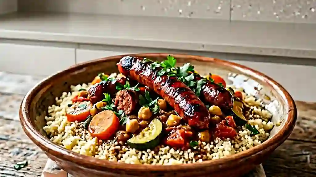 Couscous aux merguez grillées et légumes fondants - Photo de présentation