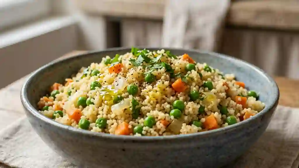 Couscous aux petits pois et carottes épicées - Photo de présentation
