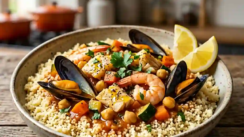 Couscous marin aux poissons fondants et épices - Photo de présentation