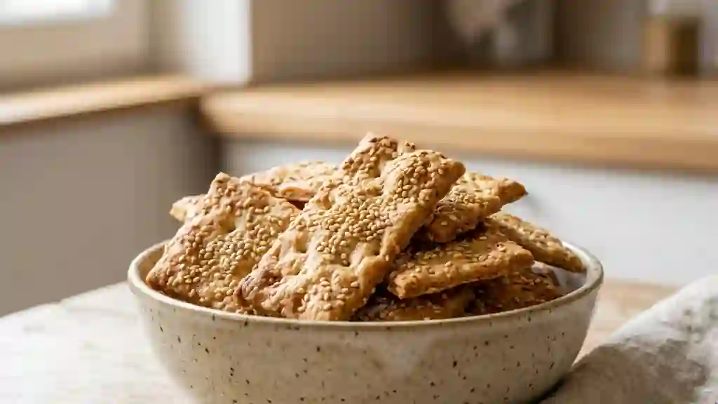 Crackers croustillants au sésame et huile d'olive - Photo de présentation