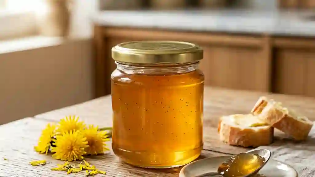 Miel de pissenlit doré et citronné - Photo de présentation